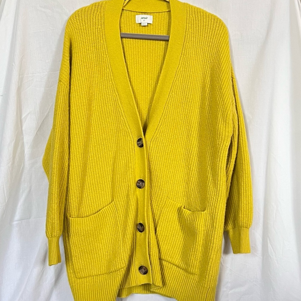 American Eagle Aerie Yellow Oversized Cardigan Slouchy Sweater